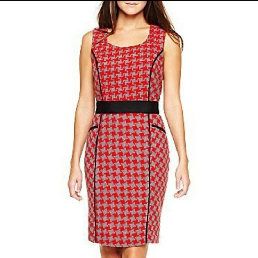 ICE Red & Gray Houndstooth Sleeveless Dress